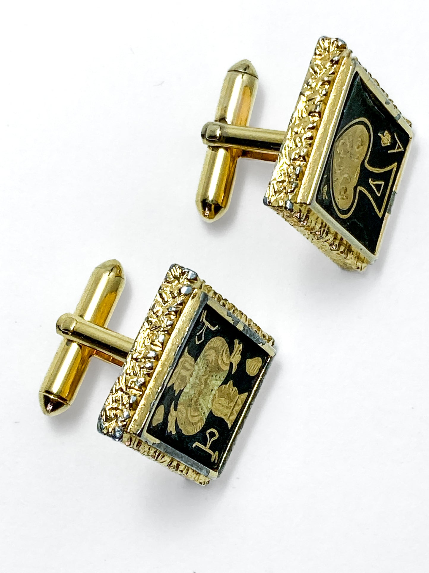 Vintage Swank Damascene Gold Plated Black Playing Card Cufflinks