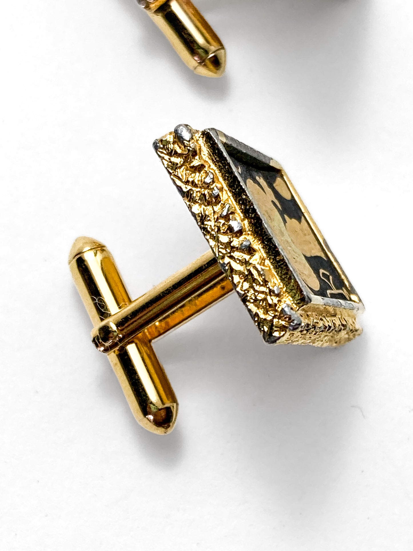 Vintage Swank Damascene Gold Plated Black Playing Card Cufflinks