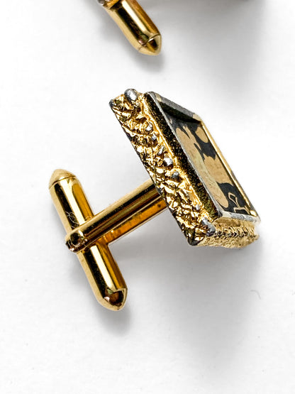 Vintage Swank Damascene Gold Plated Black Playing Card Cufflinks