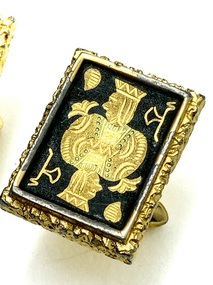 Vintage Swank Damascene Gold Plated Black Playing Card Cufflinks
