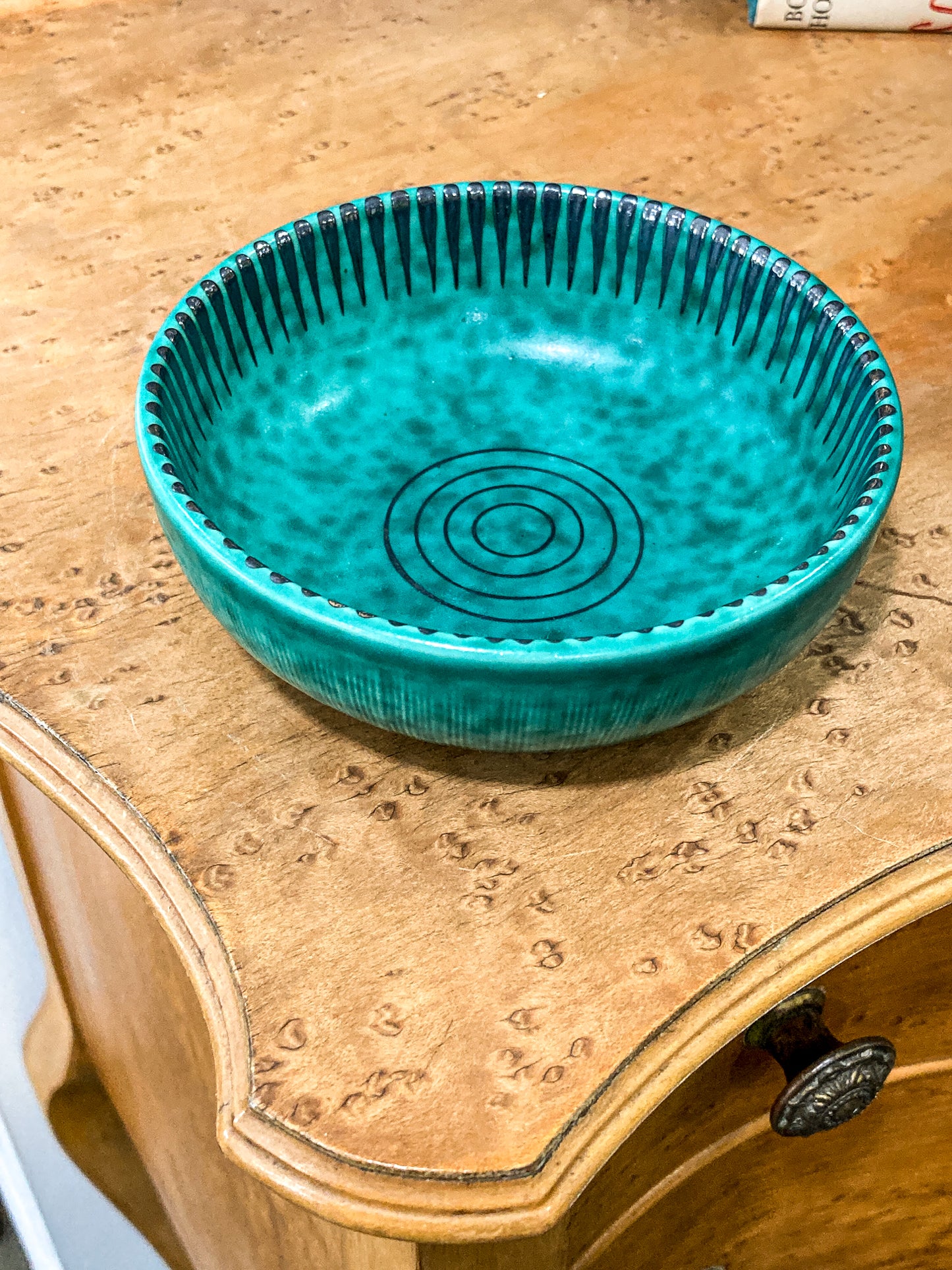 Vintage Swedish Gustavsberg Argenta Molted Green Ceramic Pottery Bowl