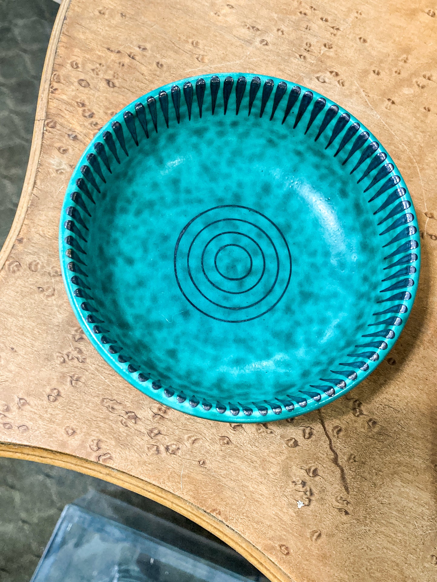 Vintage Swedish Gustavsberg Argenta Molted Green Ceramic Pottery Bowl
