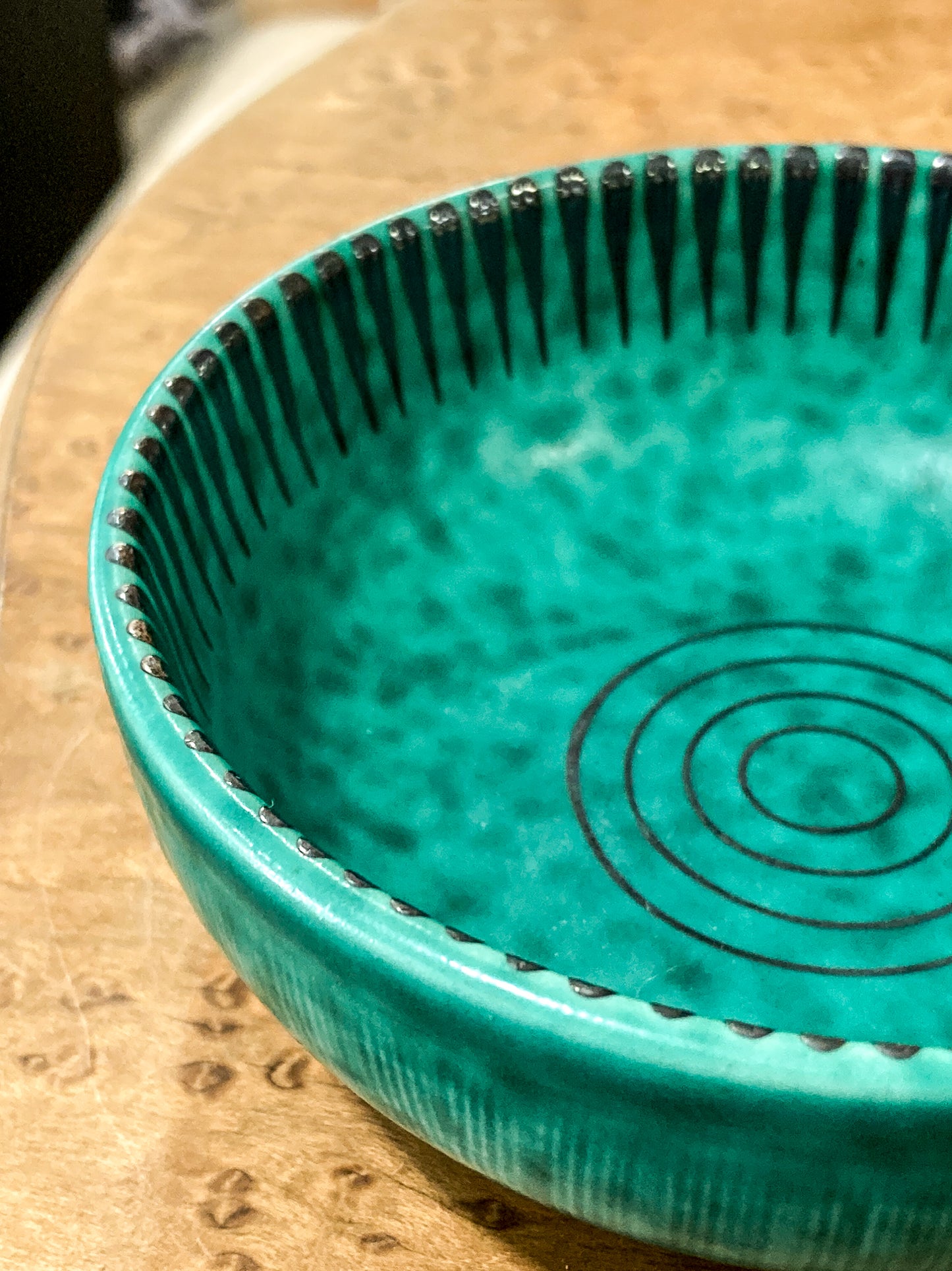Vintage Swedish Gustavsberg Argenta Molted Green Ceramic Pottery Bowl