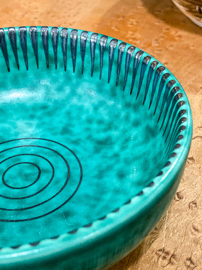 Vintage Swedish Gustavsberg Argenta Molted Green Ceramic Pottery Bowl
