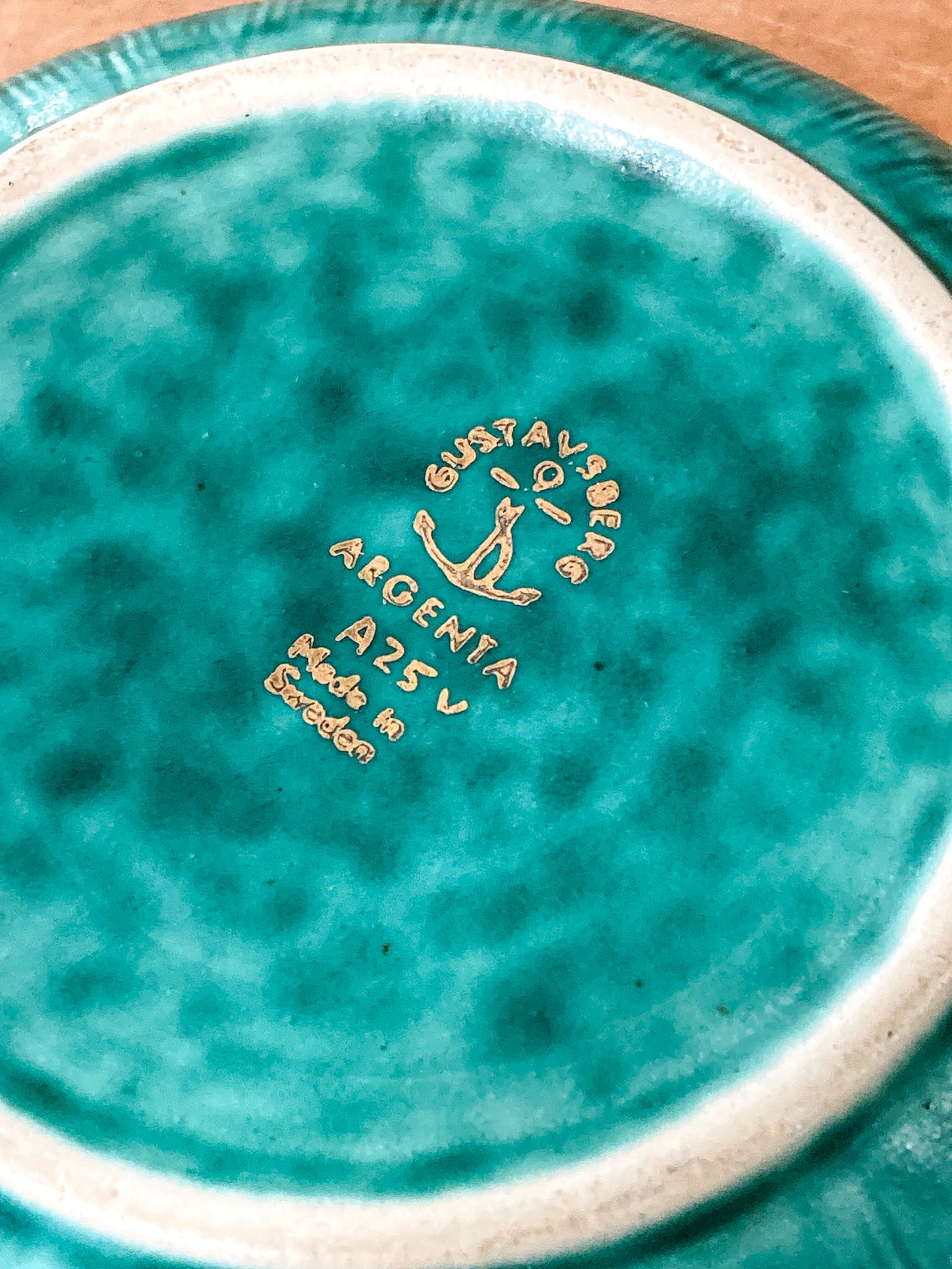 Vintage Swedish Gustavsberg Argenta Molted Green Ceramic Pottery Bowl