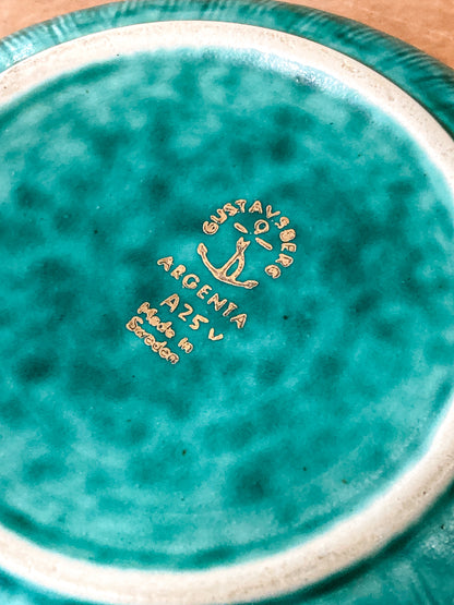 Vintage Swedish Gustavsberg Argenta Molted Green Ceramic Pottery Bowl