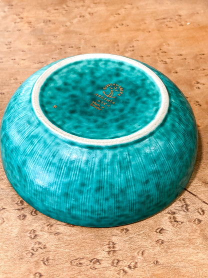 Vintage Swedish Gustavsberg Argenta Molted Green Ceramic Pottery Bowl