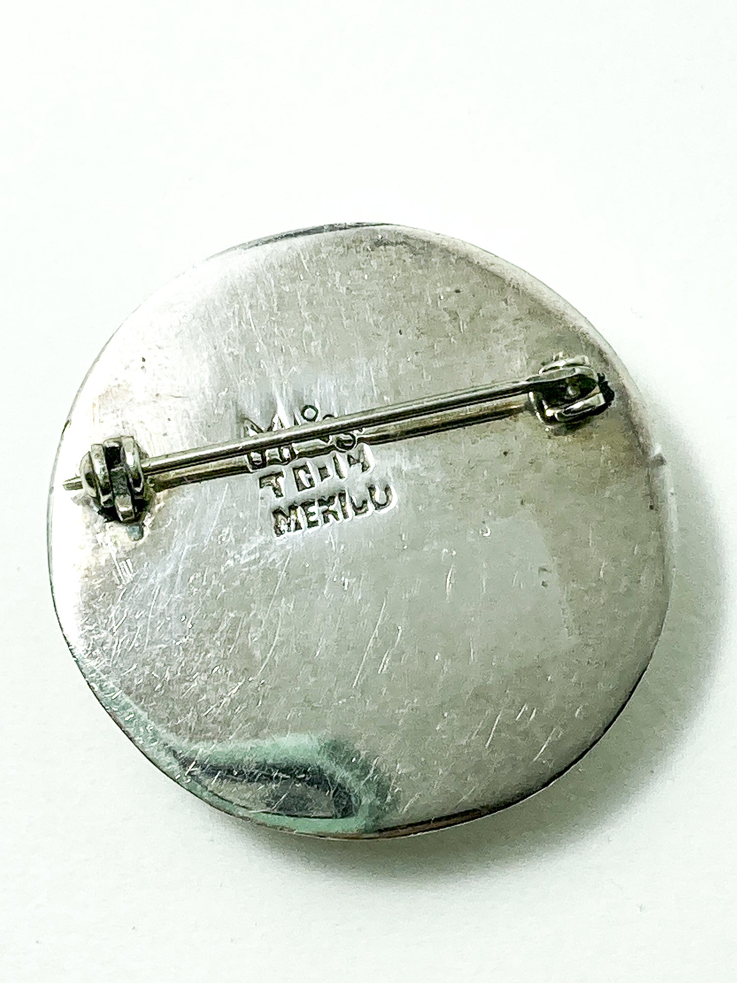 Vintage TAXCO Mexico Sterling Silver Green Domed Circle Brooch