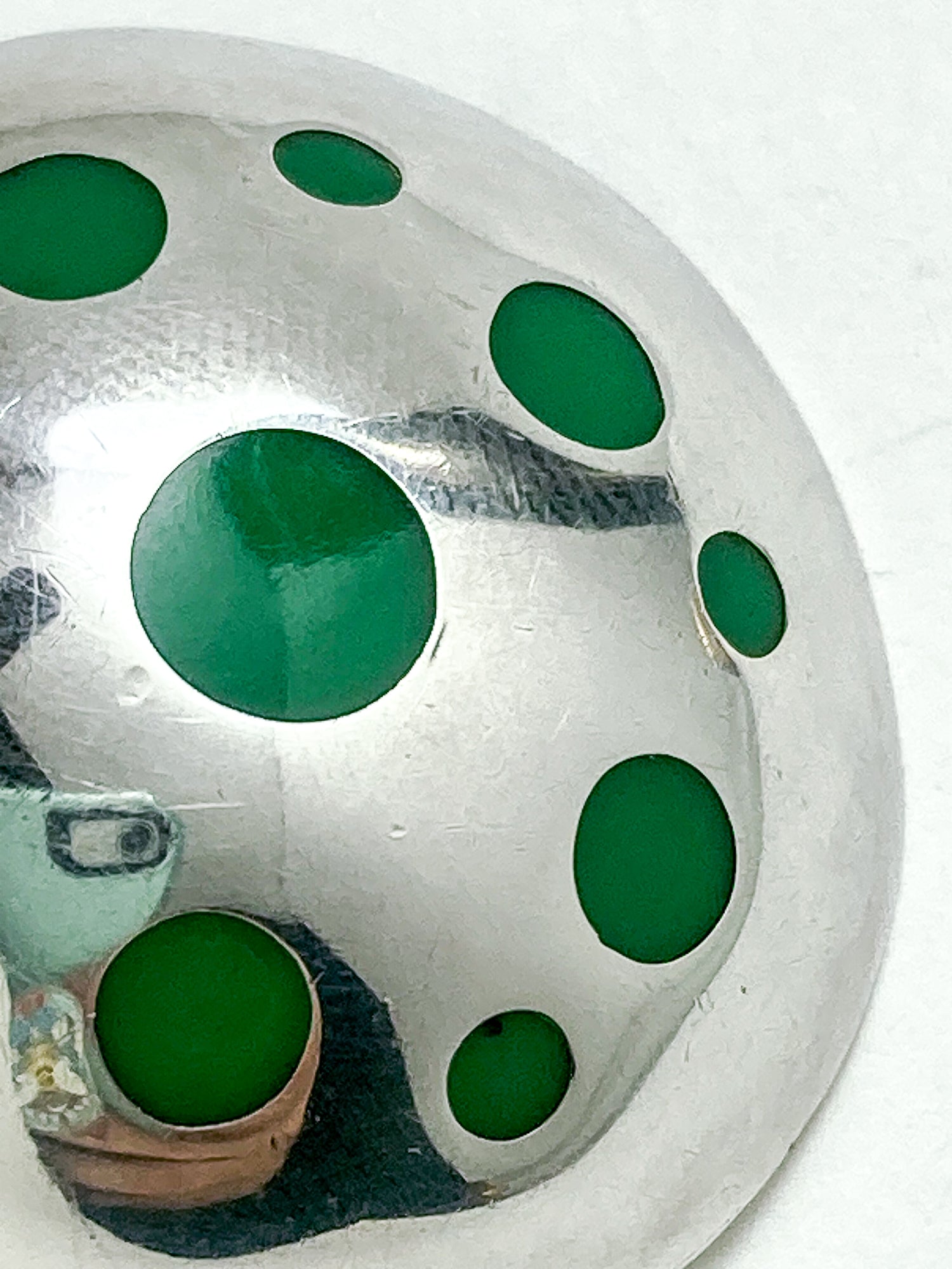 Vintage TAXCO Mexico Sterling Silver Green Domed Circle Brooch