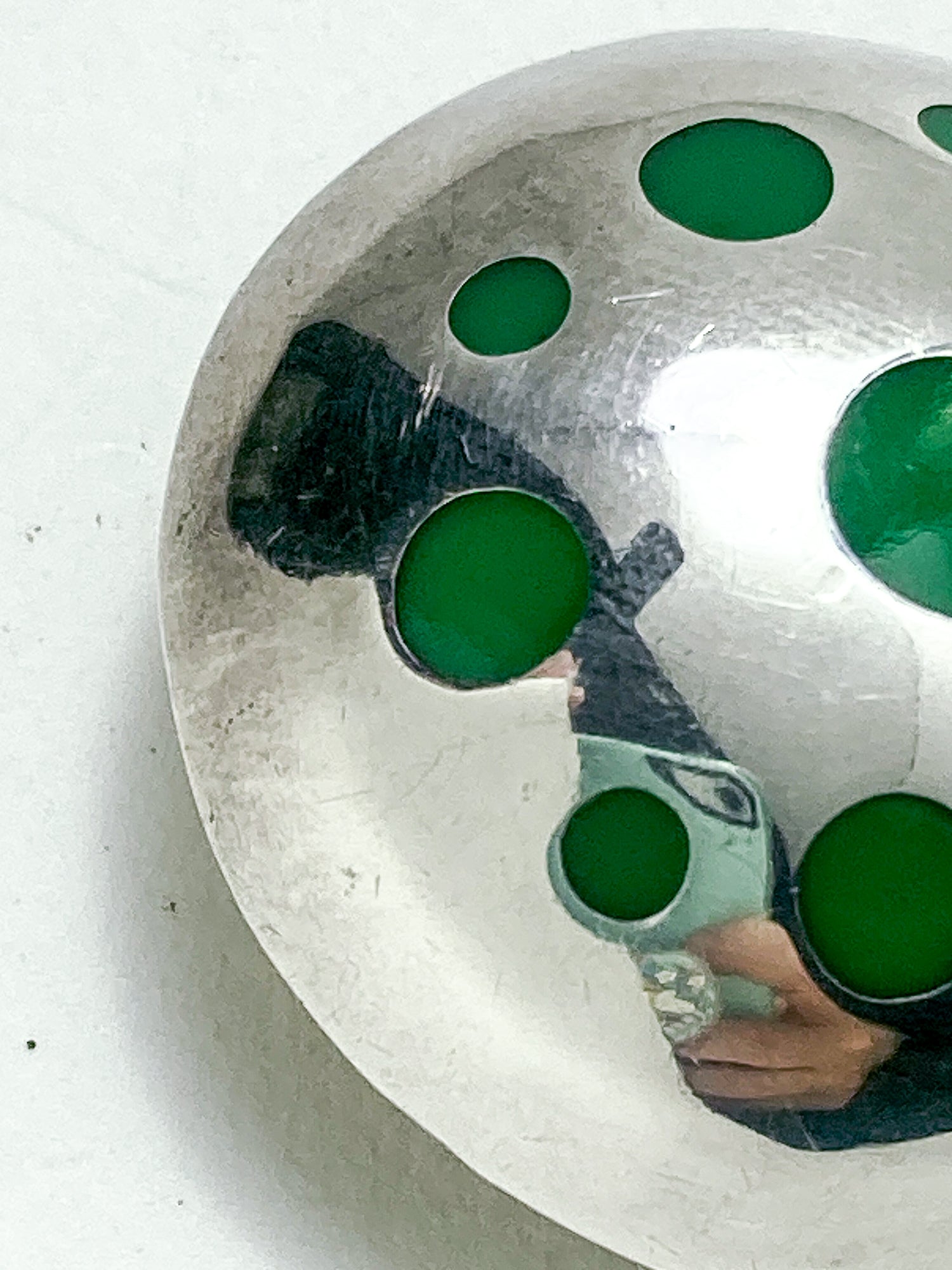 Vintage TAXCO Mexico Sterling Silver Green Domed Circle Brooch