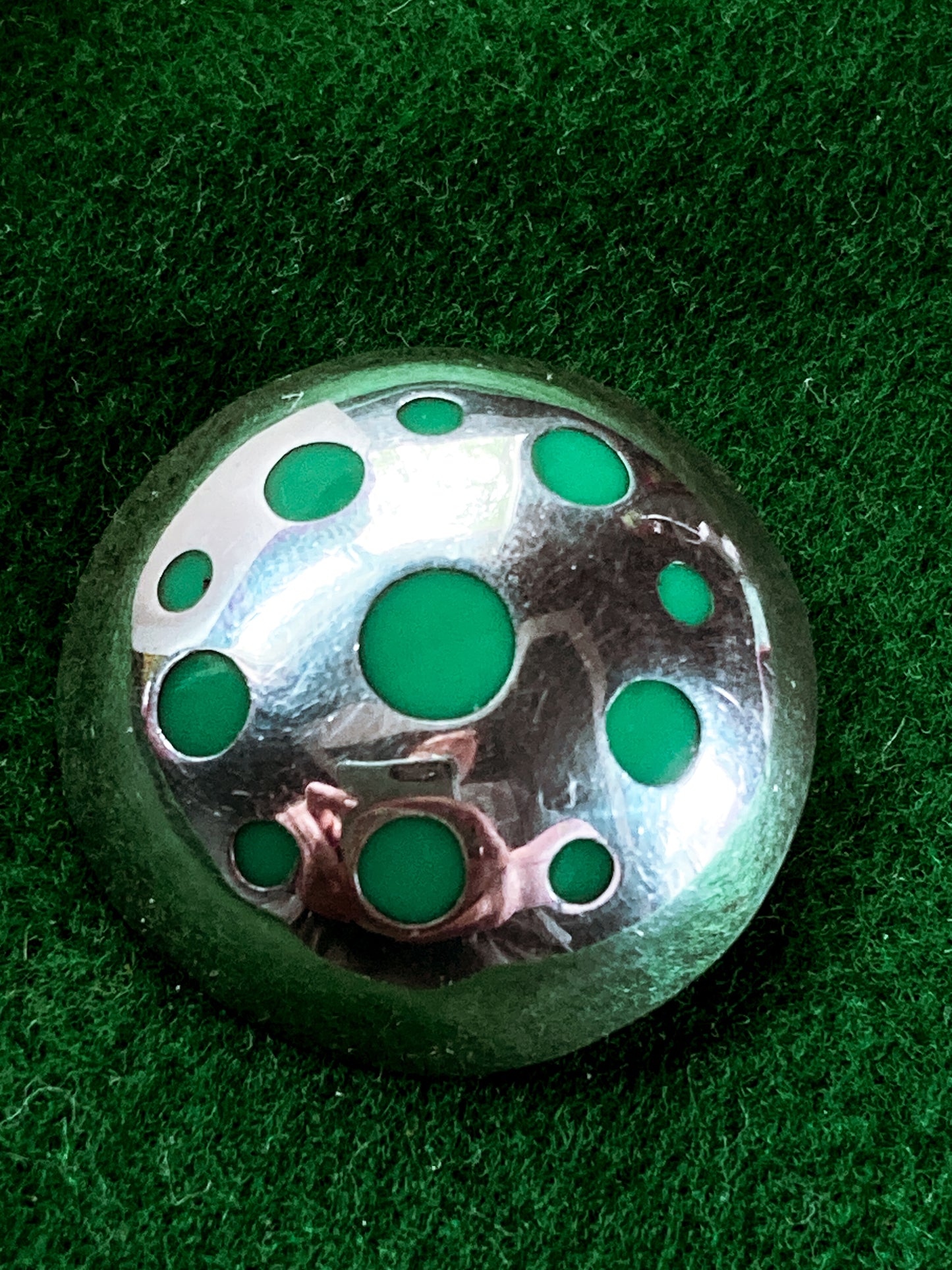 Vintage TAXCO Mexico Sterling Silver Green Domed Circle Brooch