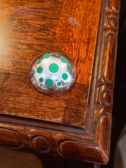 Vintage TAXCO Mexico Sterling Silver Green Domed Circle Brooch