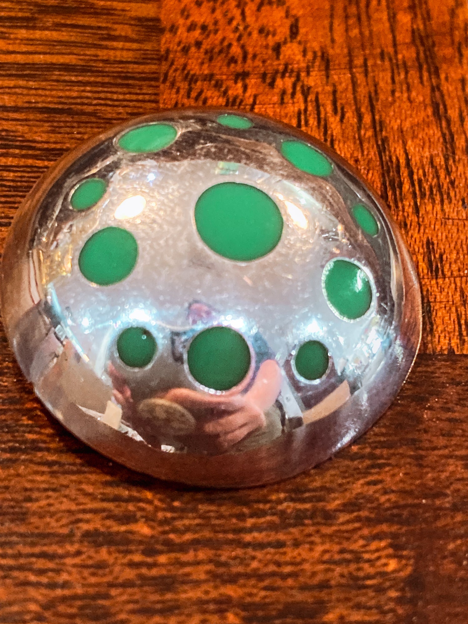 Vintage TAXCO Mexico Sterling Silver Green Domed Circle Brooch