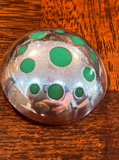 Vintage TAXCO Mexico Sterling Silver Green Domed Circle Brooch