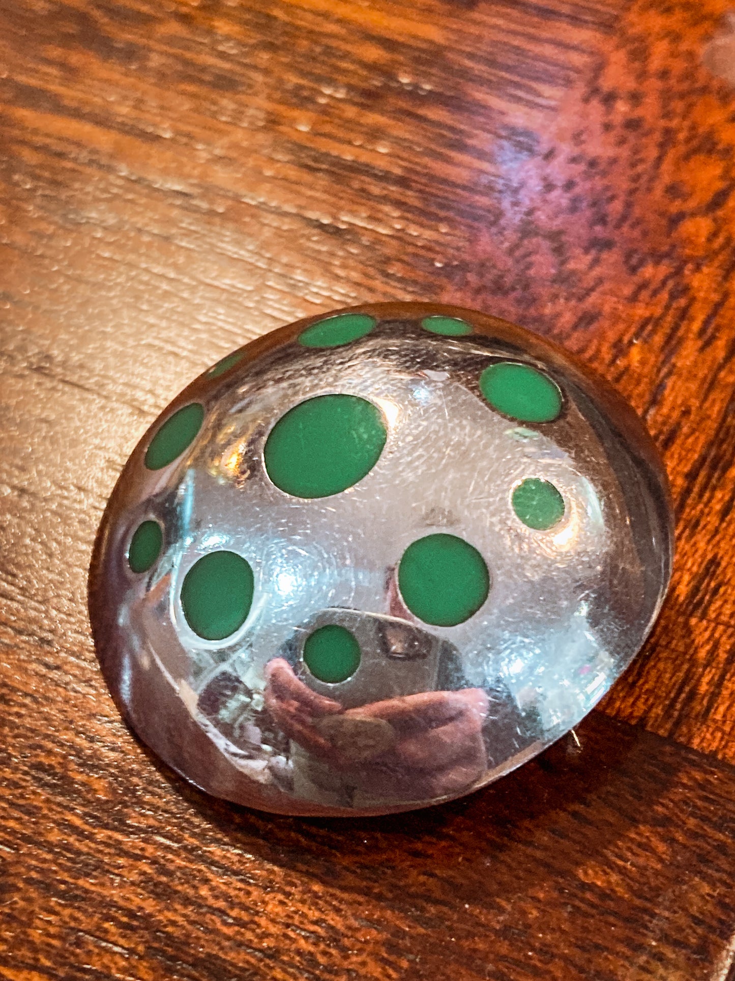 Vintage TAXCO Mexico Sterling Silver Green Domed Circle Brooch