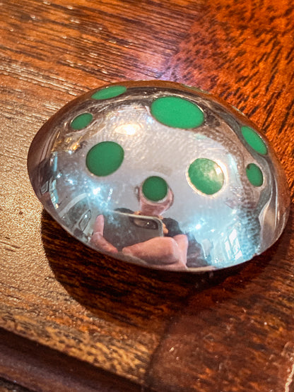 Vintage TAXCO Mexico Sterling Silver Green Domed Circle Brooch