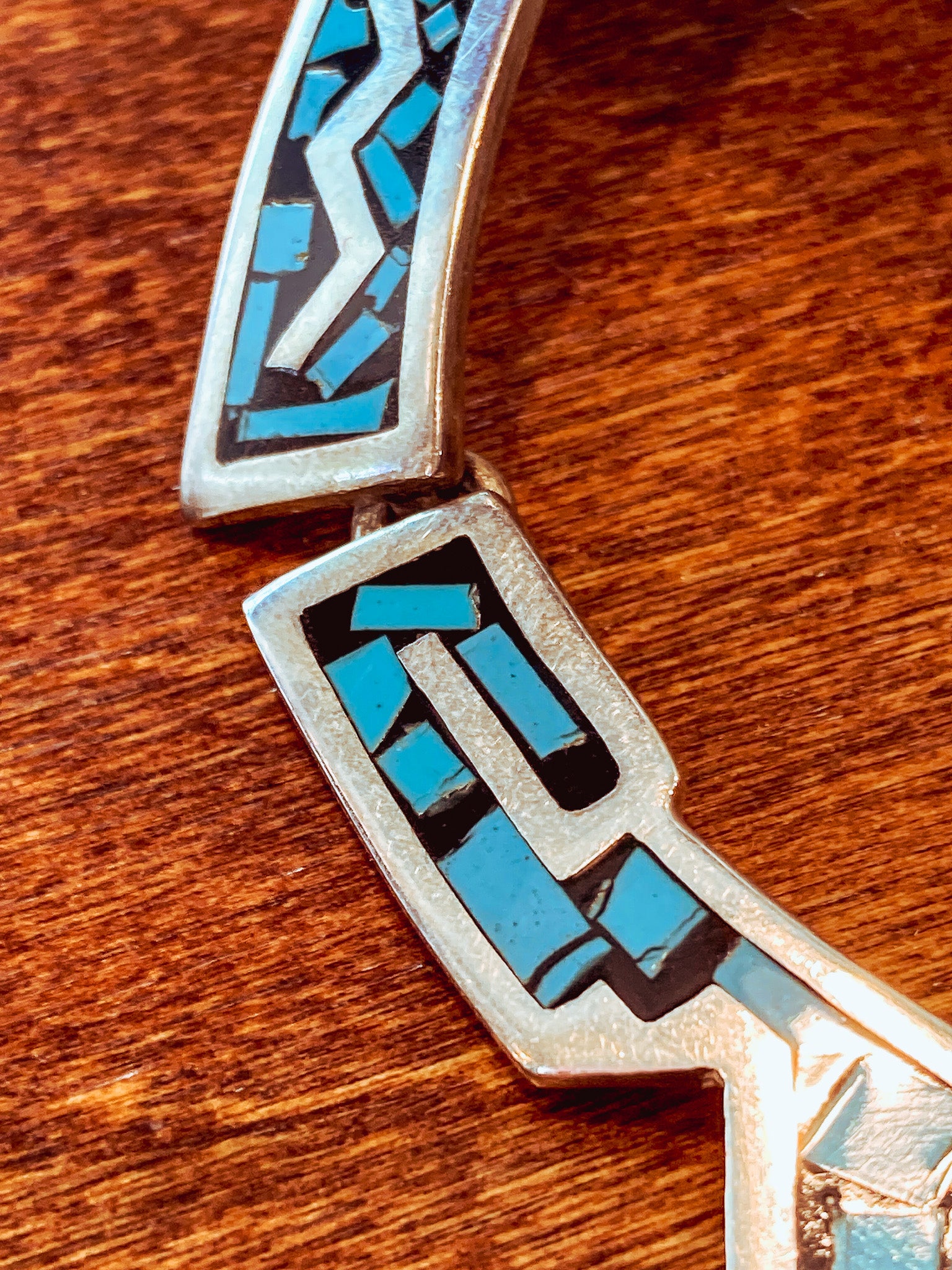 Vintage TAXCO Sterling Silver Turquoise Mosaic Inlay Segmented Necklace