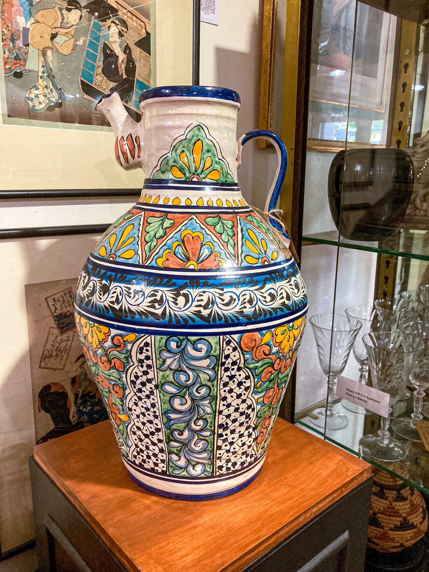 Vintage Talavera Mexican Polychrome Handmade Pottery Ewer Pitcher Jug