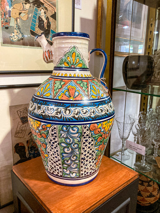 Vintage Talavera Mexican Polychrome Handmade Pottery Ewer Pitcher Jug