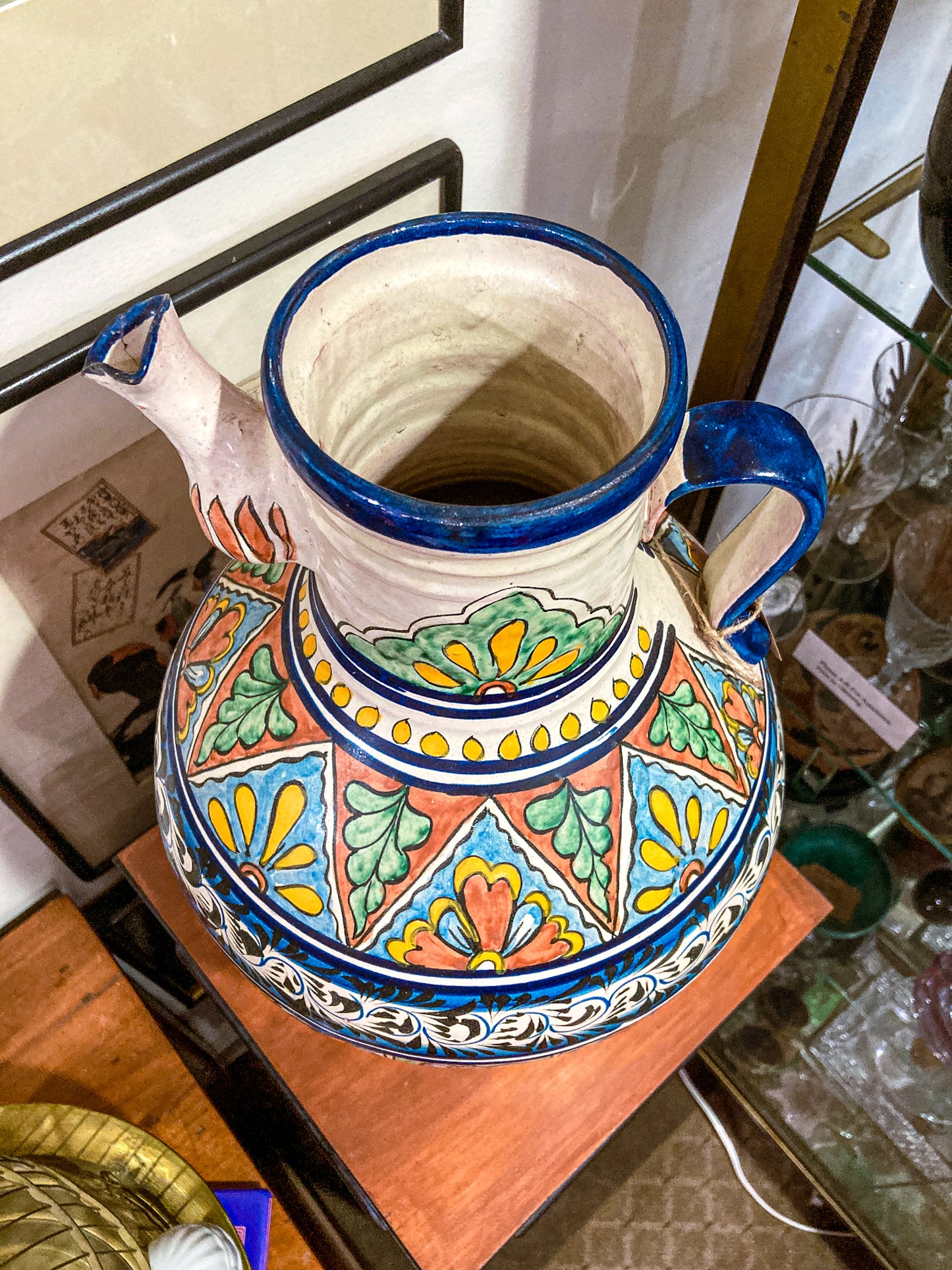 Vintage Talavera Mexican Polychrome Handmade Pottery Ewer Pitcher Jug