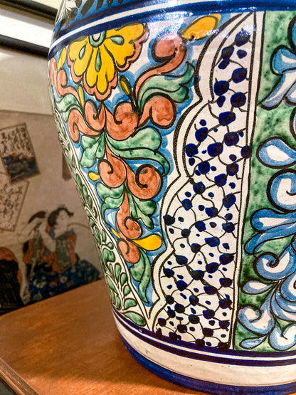 Vintage Talavera Mexican Polychrome Handmade Pottery Ewer Pitcher Jug