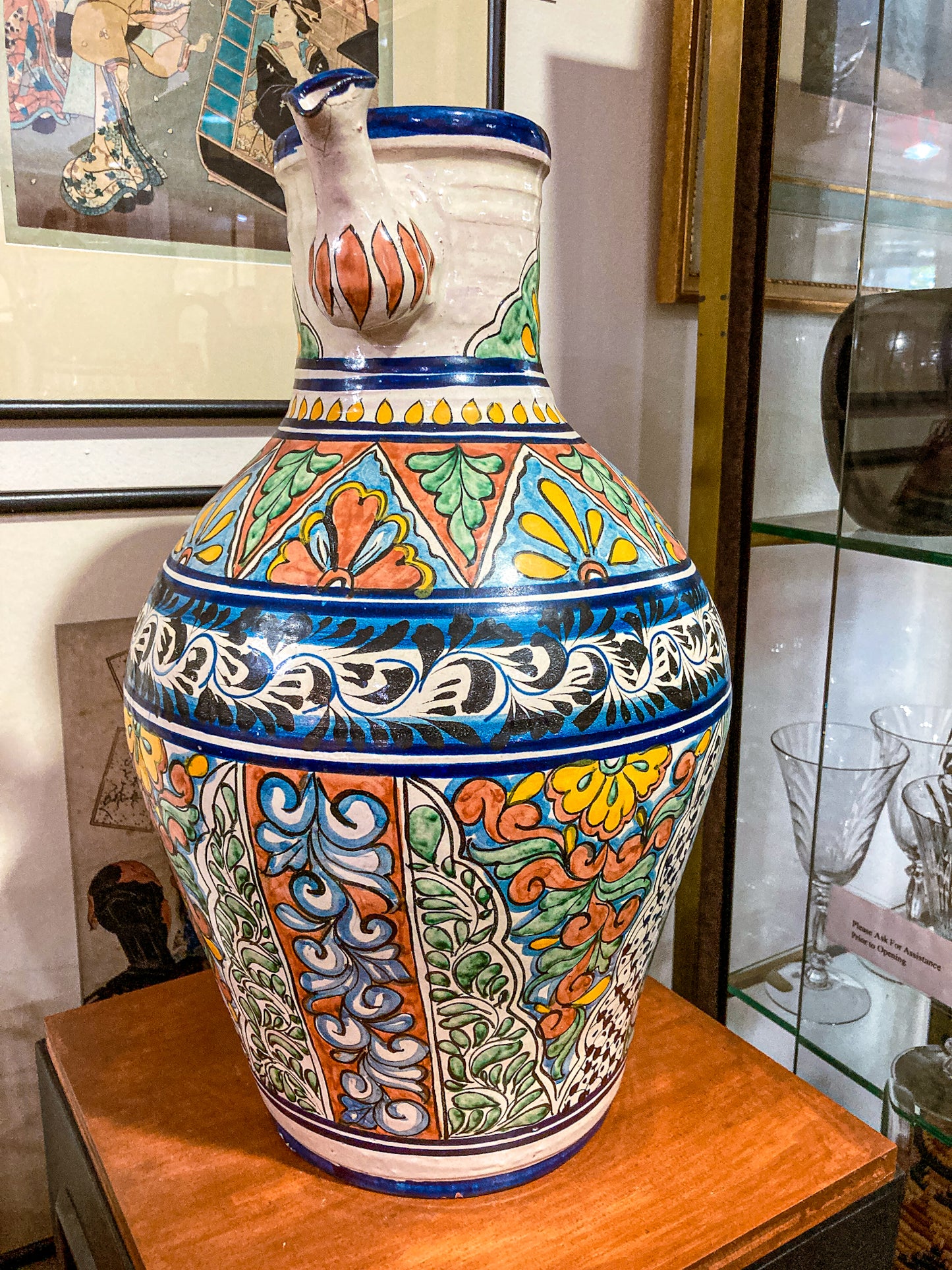 Vintage Talavera Mexican Polychrome Handmade Pottery Ewer Pitcher Jug