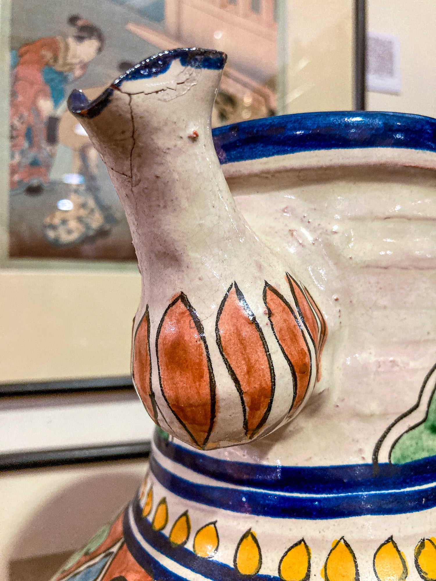 Vintage Talavera Mexican Polychrome Handmade Pottery Ewer Pitcher Jug