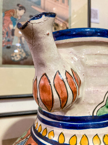 Vintage Talavera Mexican Polychrome Handmade Pottery Ewer Pitcher Jug