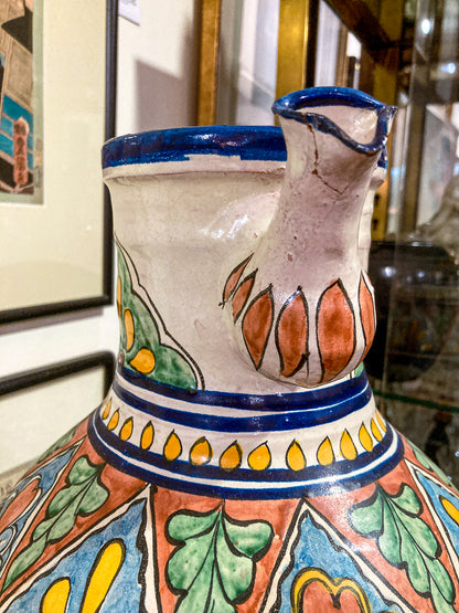 Vintage Talavera Mexican Polychrome Handmade Pottery Ewer Pitcher Jug