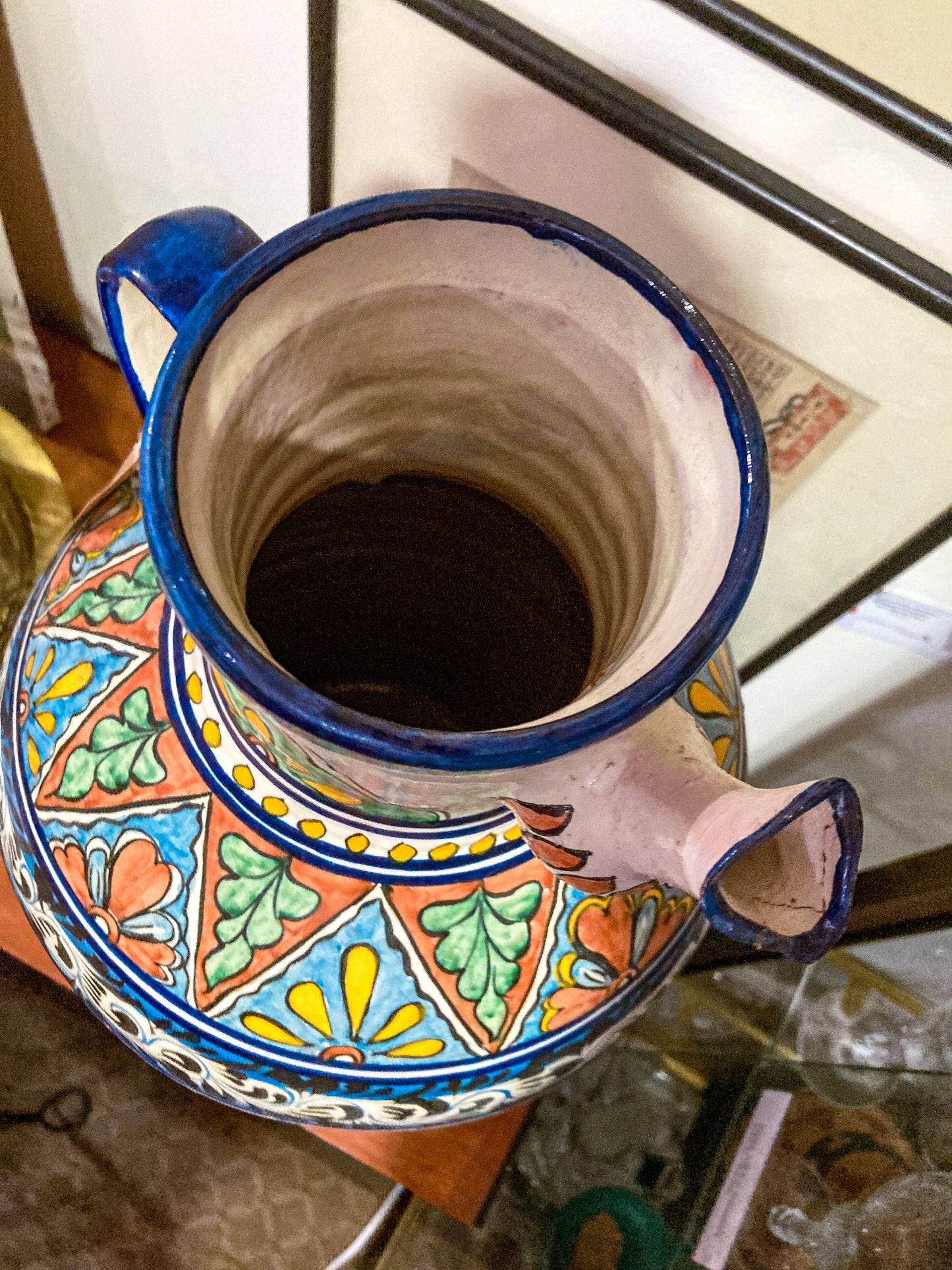 Vintage Talavera Mexican Polychrome Handmade Pottery Ewer Pitcher Jug