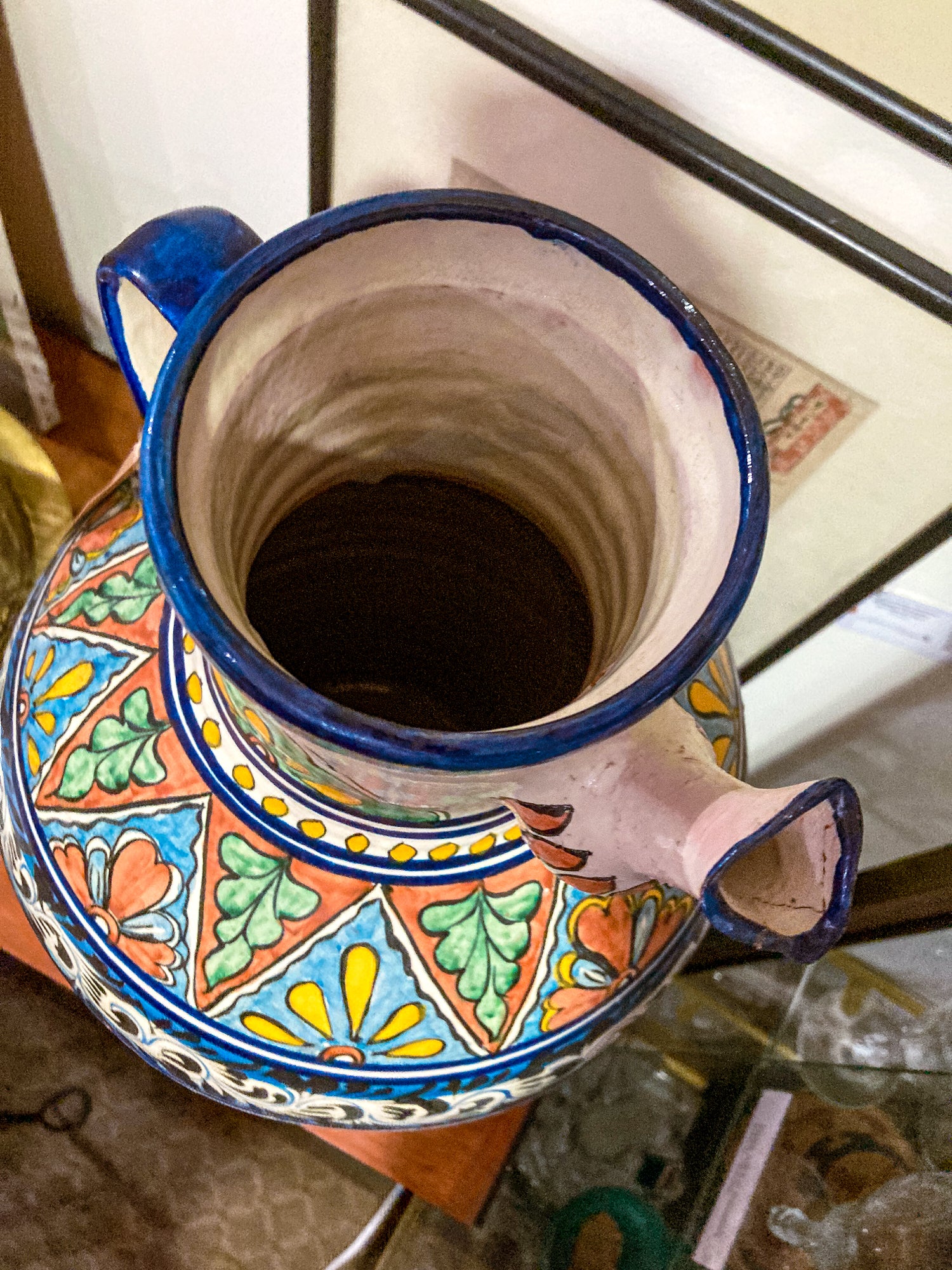 Vintage Talavera Mexican Polychrome Handmade Pottery Ewer Pitcher Jug