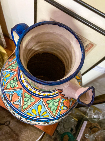Vintage Talavera Mexican Polychrome Handmade Pottery Ewer Pitcher Jug