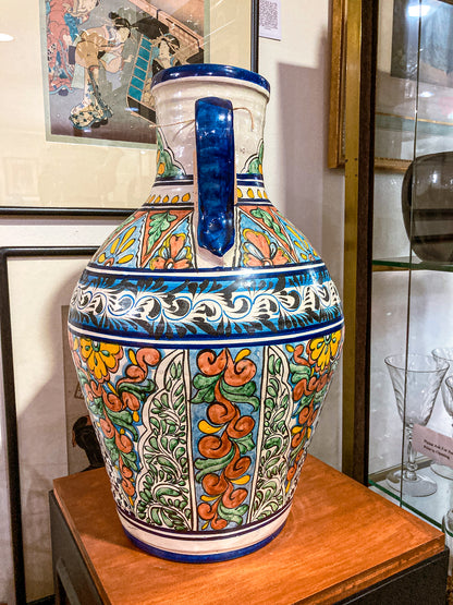 Vintage Talavera Mexican Polychrome Handmade Pottery Ewer Pitcher Jug