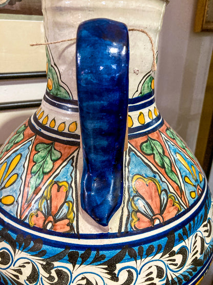 Vintage Talavera Mexican Polychrome Handmade Pottery Ewer Pitcher Jug