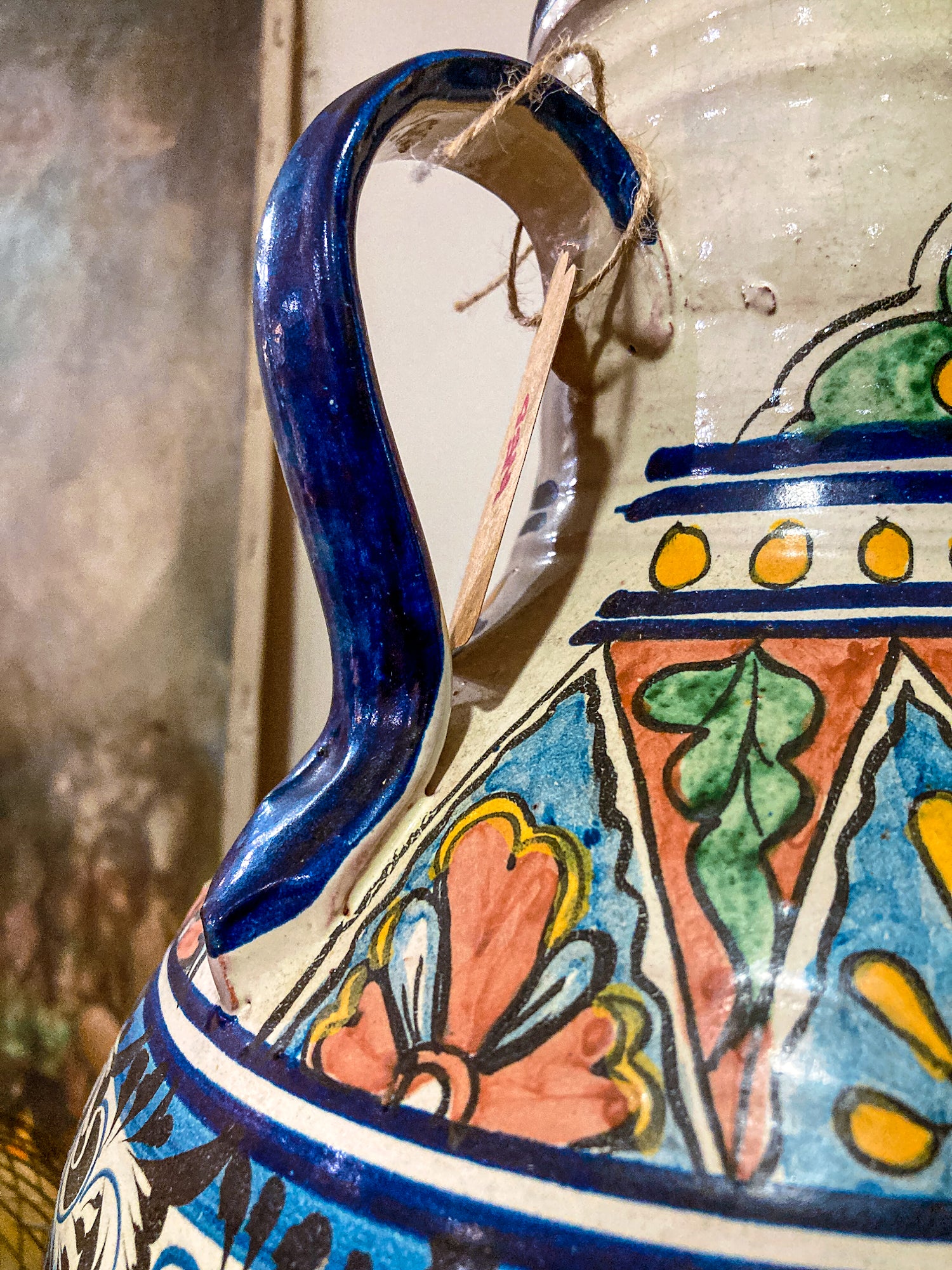 Vintage Talavera Mexican Polychrome Handmade Pottery Ewer Pitcher Jug