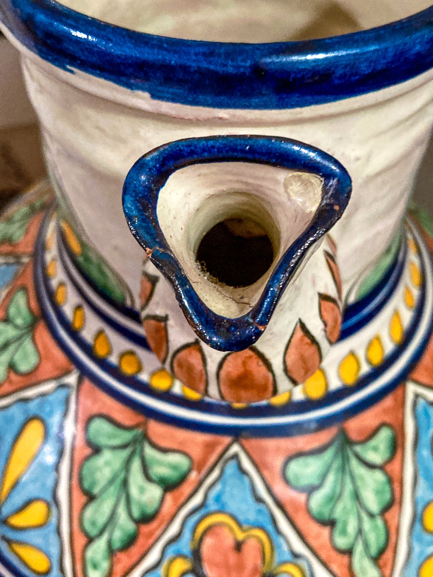 Vintage Talavera Mexican Polychrome Handmade Pottery Ewer Pitcher Jug