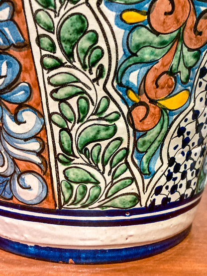 Vintage Talavera Mexican Polychrome Handmade Pottery Ewer Pitcher Jug