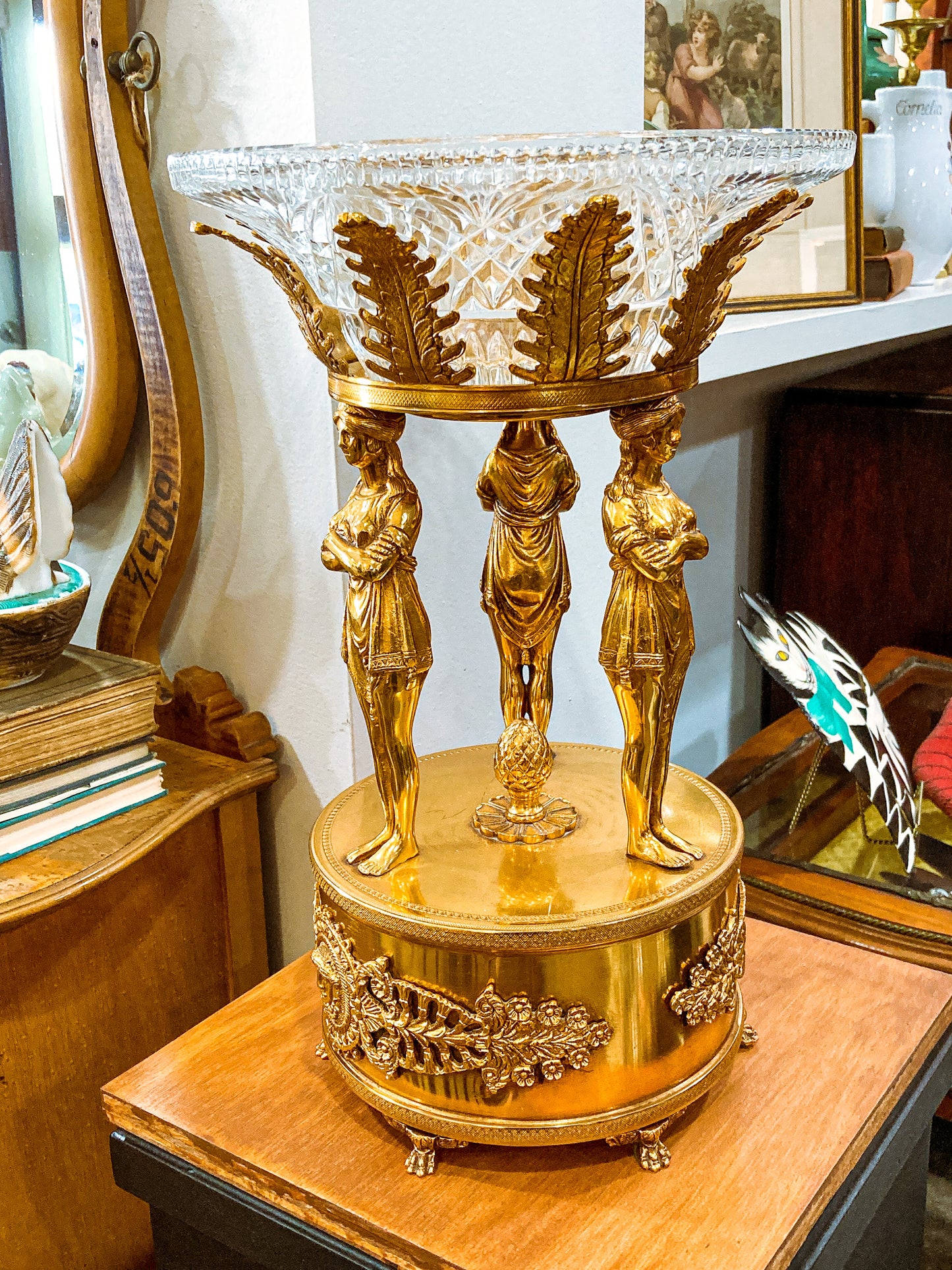 Vintage Neoclassical Style Hollywood Regency 1960s Figural Centerpiece Bowl