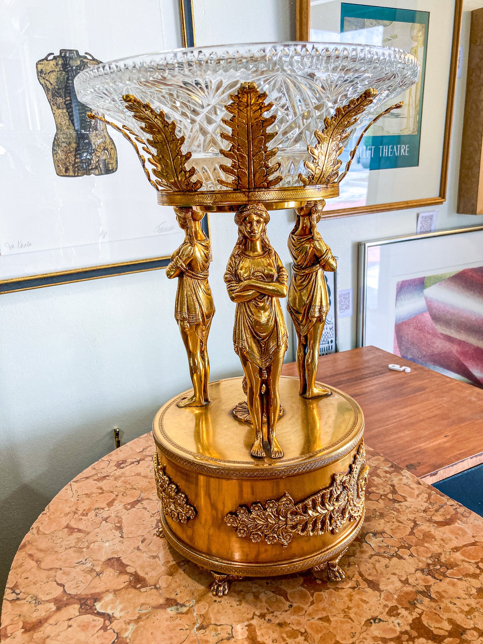 Vintage Neoclassical Style Hollywood Regency 1960s Figural Centerpiece Bowl