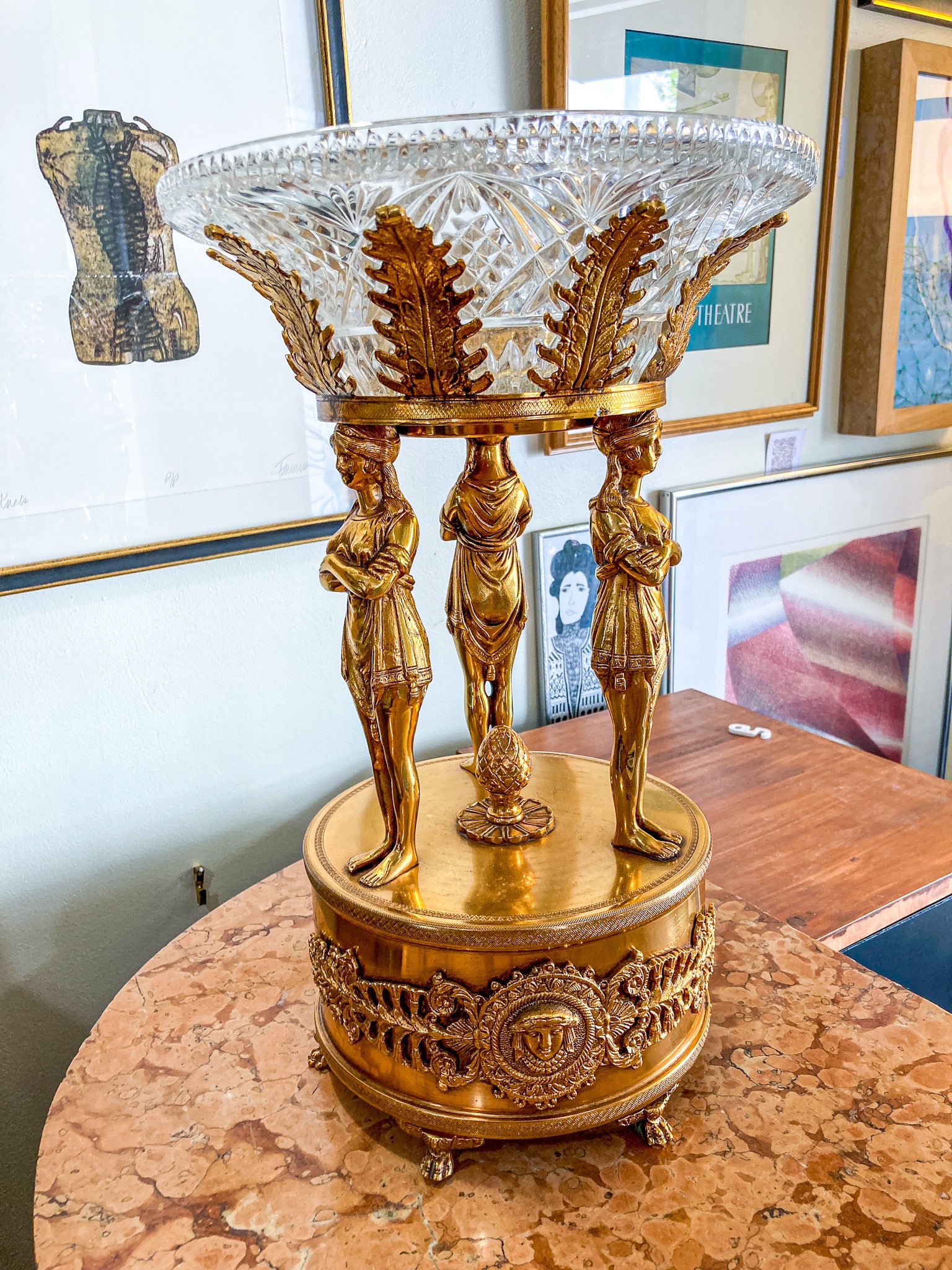 Vintage Neoclassical Style Hollywood Regency 1960s Figural Centerpiece Bowl