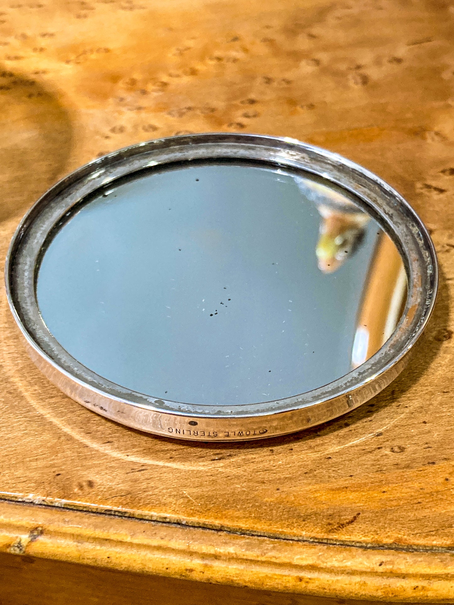 Vintage Towle Sterling Silver Mirror Lidded Clear Glass Powder Jar with Puff