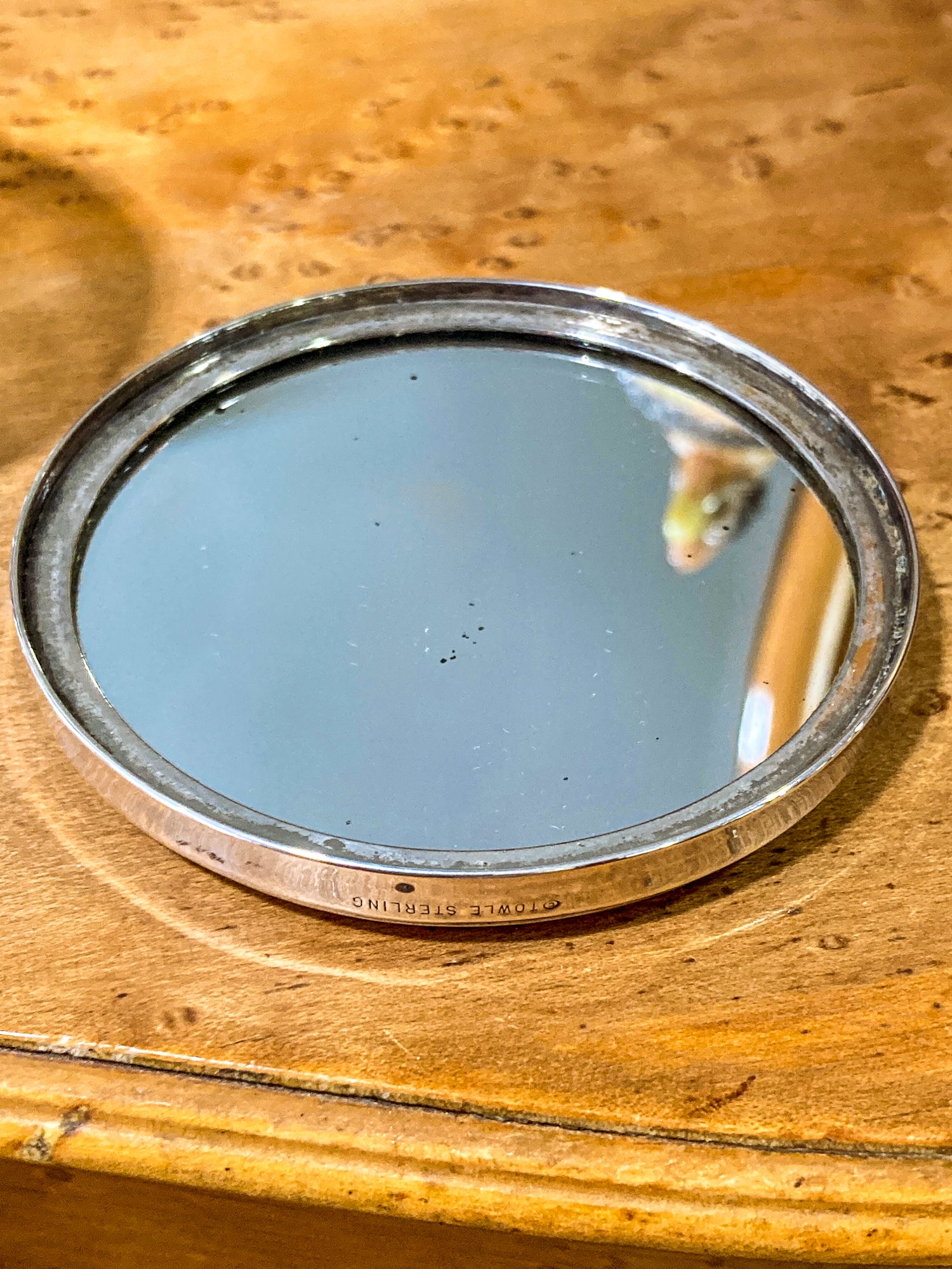 Vintage Towle Sterling Silver Mirror Lidded Clear Glass Powder Jar with Puff