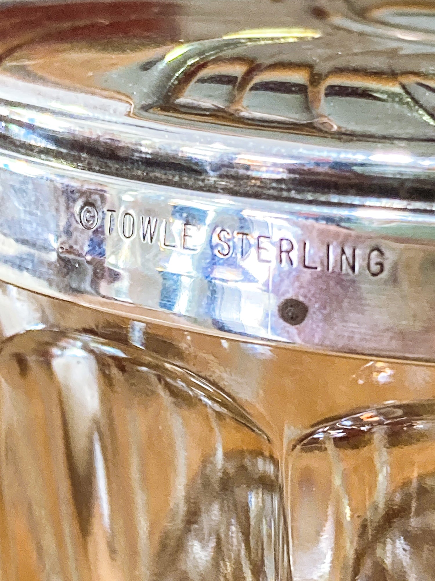 Vintage Towle Sterling Silver Mirror Lidded Clear Glass Powder Jar with Puff