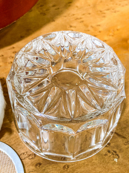 Vintage Towle Sterling Silver Mirror Lidded Clear Glass Powder Jar with Puff