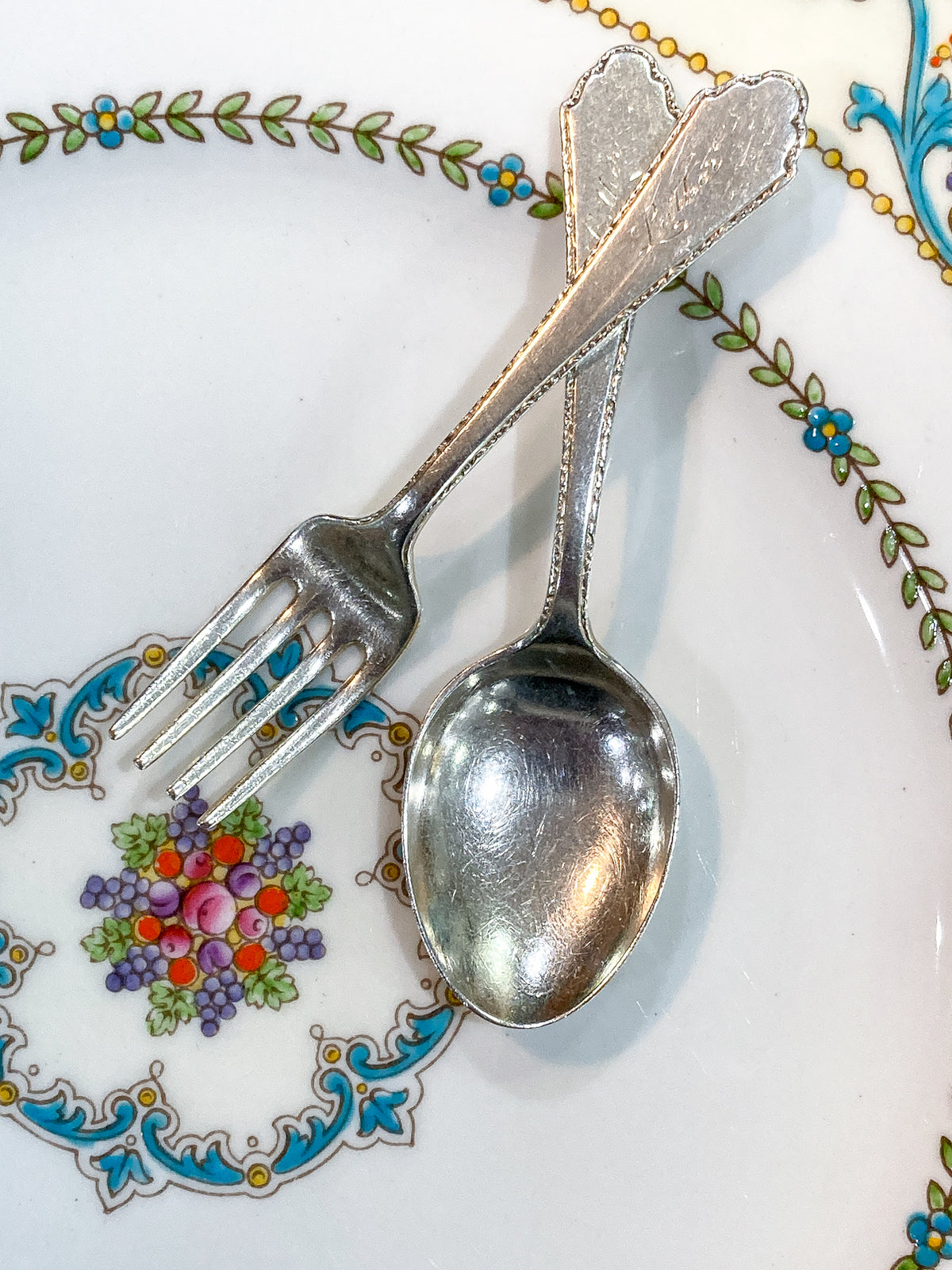 Vintage Treasure Sterling Silver Engraved Baby Silverware Spoon Fork Set