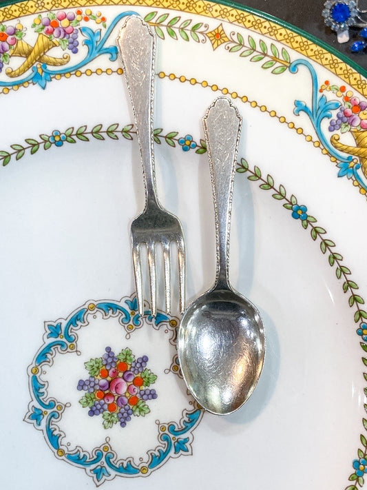 Vintage Treasure Sterling Silver Engraved Baby Silverware Spoon Fork Set