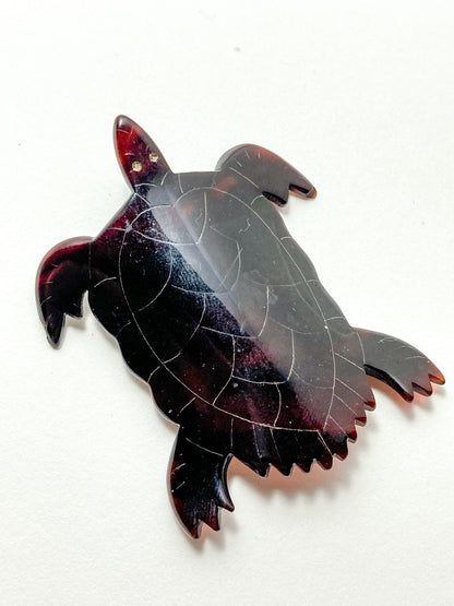 Vintage Turtle Shaped Curved Tortoise Brown Shell Bakelite Brooch Pin