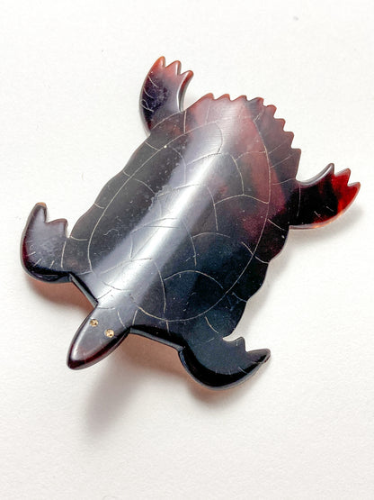 Vintage Turtle Shaped Curved Tortoise Brown Shell Bakelite Brooch Pin