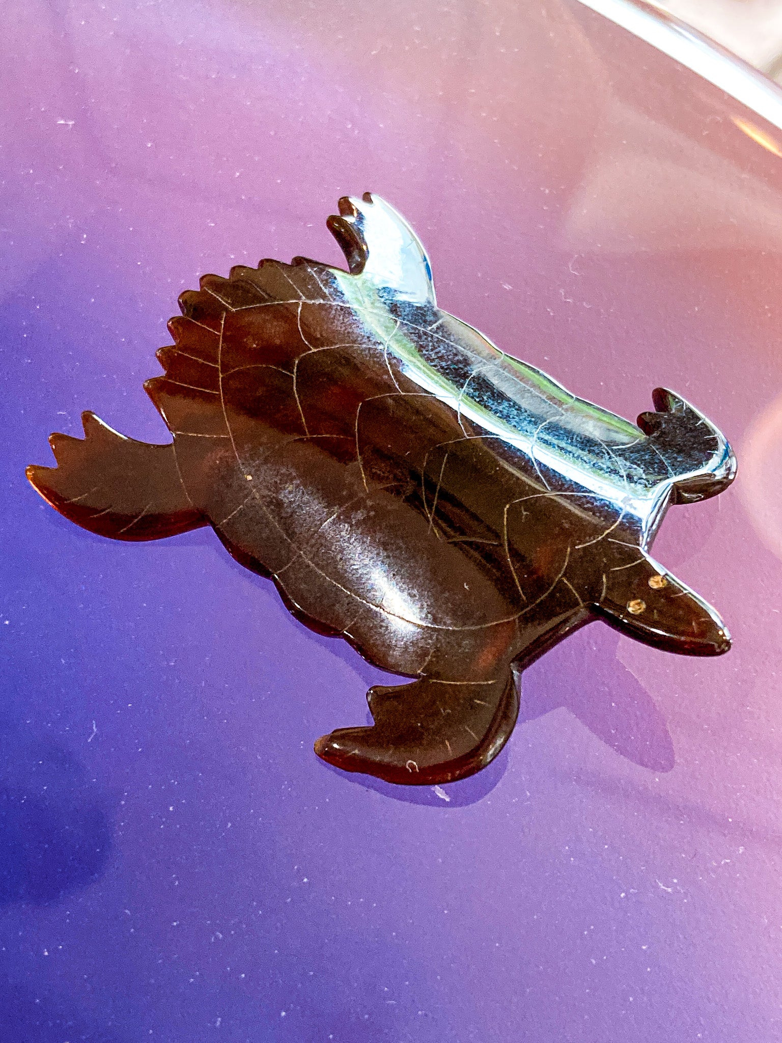 Vintage Turtle Shaped Curved Tortoise Brown Shell Bakelite Brooch Pin