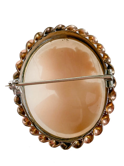 Vintage Twist Oval Gold Toned Italian Shell Carved Cameo Brooch Pin